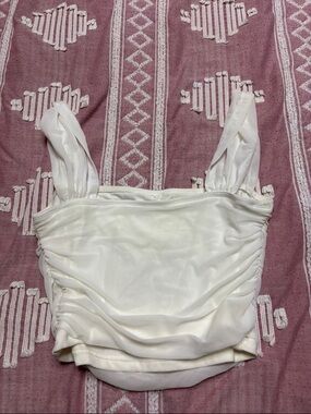 SHEIN White Ruched Crop Top with Twisted Straps